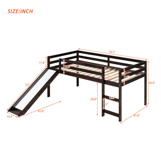 Sunvega Twin Size Wood Loft Bed with Slide Ladder and Guard Rails for Safety