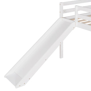 Sunvega Twin Size Wood Loft Bed with Slide Ladder and Guard Rails for Safety