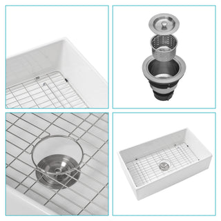Sunvega 33 Inch White Porcelain Ceramic Farmhouse Kitchen Sink Workstation with Reversible Apron