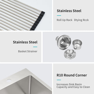 Sunvega 16 Gauge Stainless Steel Topmount Kitchen Sink Basin with Sound Proof Coating