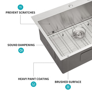 Sunvega 16 Gauge Stainless Steel Topmount Kitchen Sink Basin with Sound Proof Coating