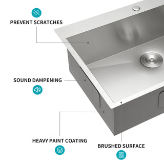 Sunvega 16 Gauge Stainless Steel Topmount Kitchen Sink Basin with Sound Proof Coating