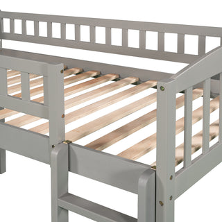 Sunvega Twin Size Loft Bed with Slide and Ladder for Kids Bedroom in Gray