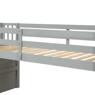 Sunvega Grey Pine Wood Loft Bed with Staircase and Storage Steps
