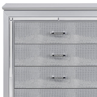 Sunvega Silver Faux Alligator Embossed Nightstand with 2 Dovetail Drawers and LED Lighting