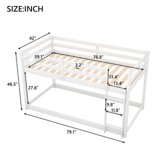 Sunvega Twin over Twin Floor Low Bunk Bed with Ladder for Kids Bedroom
