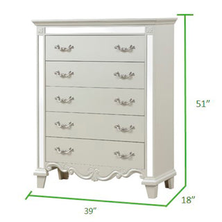 Sunvega White Milan Mirror Framed Wood Chest with Spacious Storage Drawers