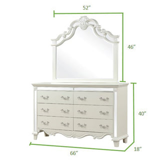 Sunvega Milan Mirror Framed White Wood Dresser with Ball Bearing Glides