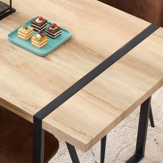 Sunvega Modern Simple Rectangular MDF Dining Table with Black Metal Legs for 4-6 People