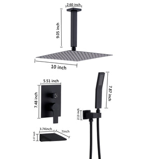 Sunvega Matte Black Wall Mount Shower System with High Pressure Rain and Handheld