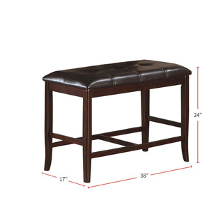 Sunvega Contemporary Tufted Faux Leather Cushion Seat Counter Height Bench Brown Finish