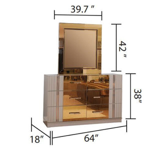 Sunvega Gray Wood 6-Drawer Dresser with Bronze Mirror Accents for Bedroom
