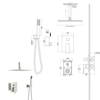 Sunvega Ceiling Mount Square Rainfall Shower System with Handheld Spray and Matte Black Finish
