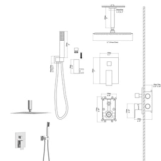 Sunvega Ceiling Mount Square Rainfall Shower System with Handheld Spray and Matte Black Finish