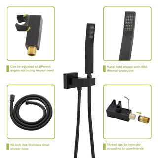Sunvega Ceiling Mount Square Rainfall Shower System with Handheld Spray and Matte Black Finish