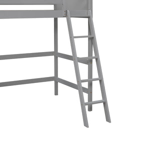 Sunvega Solid Wood Twin Size Loft Bed with Ladder and Guard Rails for Safety