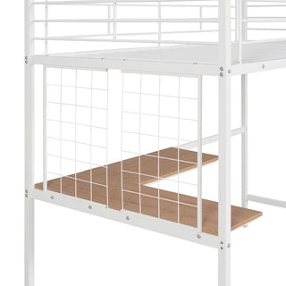 Sunvega Twin Metal Loft Bed with Desk, Metal Grid and Guardrail for Bedroom