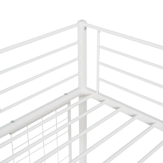 Sunvega Twin Metal Loft Bed with Desk, Metal Grid and Guardrail for Bedroom