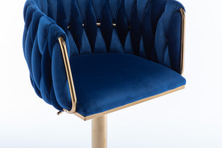 Sunvega Set of 2 Swivel Adjustable Bar Stools with Chrome Footrest and Navy Velvet