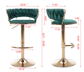 Sunvega Set of 2 Velvet Swivel Bar Stools with Chrome Footrest and Adjustable Height