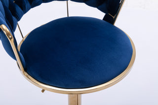 Sunvega Set of 2 Blue Velvet Swivel Bar Stools with Chrome Footrest and Adjustable Height
