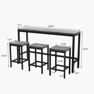 Sunvega Modern Brown Gray Dining Table Set with 3 Stools for Compact Spaces