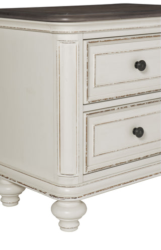 Sunvega Antique White and Brown-Gray Finish Nightstand with Black Knobs and Dovetail Drawers