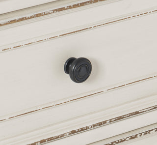Sunvega Antique White and Brown-Gray Finish Nightstand with Black Knobs and Dovetail Drawers