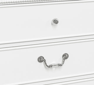 Sunvega White Wood Nightstand with Dovetail Drawers and Polished Nickel Knobs