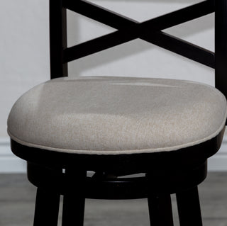 Sunvega 24 Inch Counter Height X-Back Swivel Stool with Beige Fabric Seat and Cherry Finish