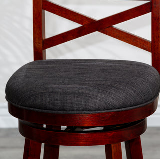 Sunvega 30 Inch Bar Height Swivel Stool with X Back Design and Charcoal Fabric Seat