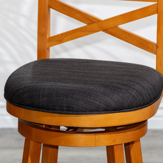 Sunvega 30 Inch Bar Height Swivel Stool with X Back Design and Charcoal Fabric Seat