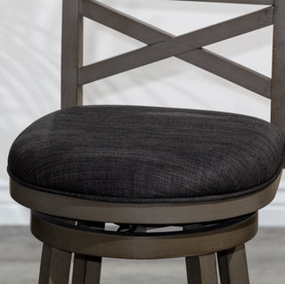 Sunvega 30 Inch Bar Height Swivel Stool with X Back Design and Charcoal Fabric Seat