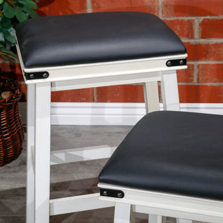 Sunvega Antique White Finish Counter Stool with Black Leather Seat