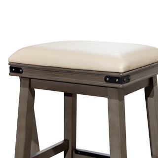 Sunvega Antique White Finish Counter Stool with Black Leather Seat