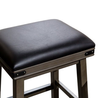 Sunvega 30 Inch Bar Stool with Black Leather Seat and Espresso Finish