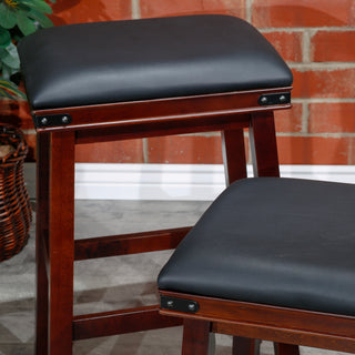 Sunvega 30 Inch Bar Stool with Black Leather Seat and Espresso Finish