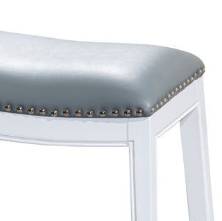 Sunvega Natural Finish Saddle Leather Seat Counter Stool with Footrest and Nail Head Trim
