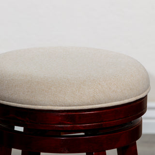 Sunvega 24 Inch Counter Stool with Beige Fabric Seat and Cherry Finish