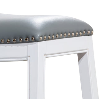 Sunvega Natural Finish Saddle Leather Seat Counter Stool with Footrest and Nail Head Trim