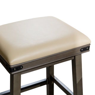 Sunvega Antique White Finish Counter Stool with Black Leather Seat