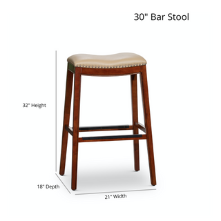 Sunvega Natural Finish Saddle Leather Seat Counter Stool with Footrest and Nail Head Trim
