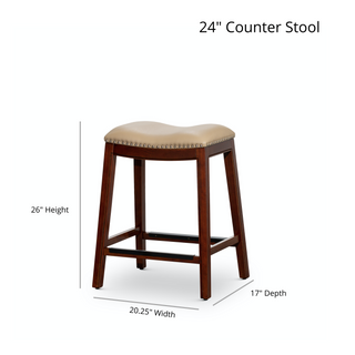 Sunvega Natural Finish Saddle Leather Seat Counter Stool with Footrest and Nail Head Trim