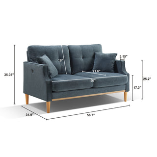 Sunvega Waterproof Fabric Loveseat Sofa with USB Charge Port and 2 Pillows