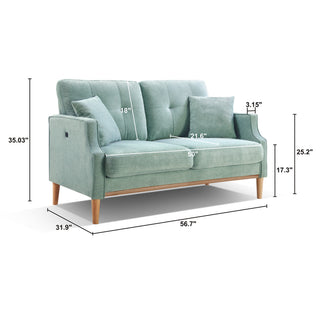 Sunvega Waterproof Fabric Loveseat Sofa with USB Charge Port and 2 Pillows
