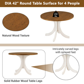 Sunvega Mid-Century Round Dining Table with Solid Wood Legs for Small Spaces