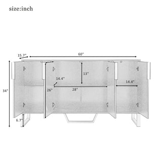 Sunvega Modern White Kitchen Cabinet with Four Doors Metal Handles Adjustable Shelves