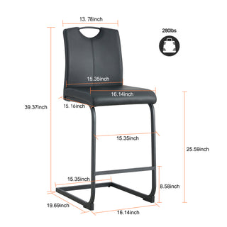 Sunvega Black PU Leather Barstool Set of 2 with Backrest and Footrest for Kitchen