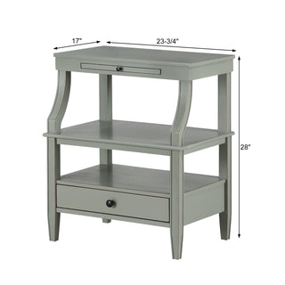 Sunvega Vintage Green Storage Nightstand with Drawer and Pull Out Tray