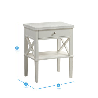 Sunvega Madison White Nightstand with Open Shelf and Full Extension Drawer